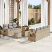 vidaXL 10-delars trädgårdsoffasett med kuddar Beige Poly Rattan Akacia...
