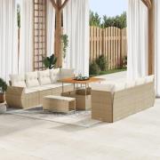vidaXL 11-delat Trädgårdsoffset med Kuddar Beige Poly Rattan Akacia, v...