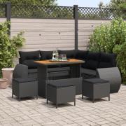 vidaXL 9-delat trädgårdssoff-set med kuddar Svart Poly Rattan Akacia, ...
