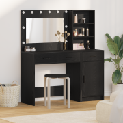 vidaXL 2 Delars Sminkbord Set med LED Svart Konstruerat Trä