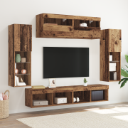 vidaXL 8-delad TV-väggmodul med LED gammalt trä konstruerat trä