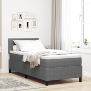 vidaXL Box vår säng med madrass & LED-ljus Grå 90x200 cm Benväv