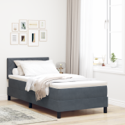 vidaXL Resårsäng med madrass 90x200 cm mörkgrå sammet