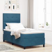 vidaXL Resårsäng med madrass 90x190 cm mörkblå sammet