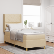vidaXL Boxspringäng med madrass Grädde 80x200 cm Tyg