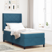 vidaXL BoxfjäderSäng med Madrass Mörkblå 90x200 cm Sammet
