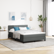 vidaXL Sängbotten med Madrass och LED Mörkgrå 140x200 cm Tyg