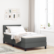 vidaXL Box Spring Säng med Madrass & LED Mörkgrå 90x200 cm Tyg