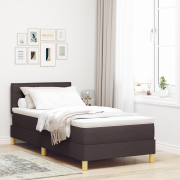 vidaXL Box Spring Säng med Madrass & LED Mörkbrun 90x190 cm Tyg