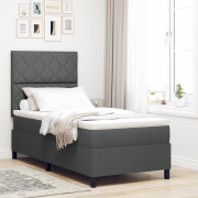 vidaXL Box-säng med madrass & LED Mörkgrå 100x200 cm Tyg