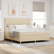 vidaXL Box Spring Säng med Madrass & LED Grädde 180x200 cm Tyg