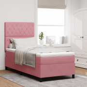 vidaXL Boxånga med Madrass & LED Rosa 90x190 cm Sammet