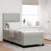 vidaXL Box Spring Säng med Madrass & LED Ljus Grå 90x200 cm Sammet