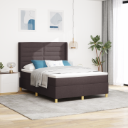 vidaXL Boxfjäder säng med madrass & LED mörkbrun 140x200 cm tyg