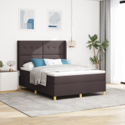 vidaXL Boxfjädermedsäng med madrass och LED Mörkbrun 140x200 cm Tyg