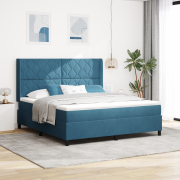 vidaXL Boxspring Säng med Madrass & LED Mörkblå 180x200 cm Sammet