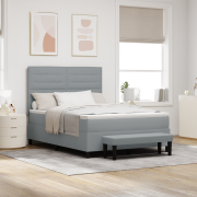 vidaXL Boxspring-säng med madrass och bänk ljusgrå 140x200 cm tyg
