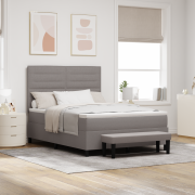 vidaXL Boxfjädersäng med madrass & bänk Taupe 160x200 cm Tyg