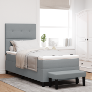vidaXL Box Spring Säng med Madrass & Bänk Ljusgrå 90x190 cm Tyg