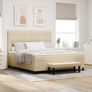 vidaXL Box Spring Säng med Madrass & Bänk Beige 180x200 cm Tyg