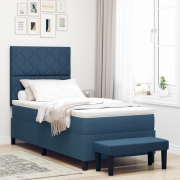 vidaXL Boxfjädersäng med Madrass & Bänk Blå 100x200 cm Tyg