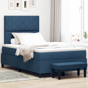 vidaXL Boxspring Säng med Madrass & Bänk Blå 120x190 cm Tyg