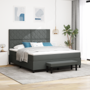 vidaXL Boxbed med madrass och bänk mörkgrå 180x200 cm tyg