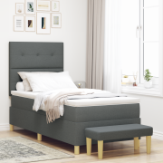 vidaXL Boxfjädersäng med madrass och bänk Mörkgrå 90x190 cm Tyg