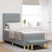 vidaXL Boxspring Säng med Madrass & Bänk Ljusgrå 100x200 cm Tyg