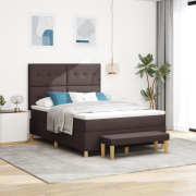 vidaXL Sängbotten med madrass och bänk Mörkbrun 140x200 cm Tyg