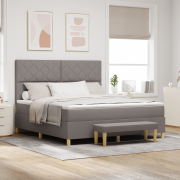vidaXL Boxspring Säng med Madrass & Bänk Taupe 180x200 cm Tyg
