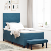vidaXL Box Spring-säng med madrass & bänk mörkblå 90x200 cm sammet