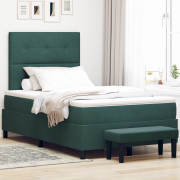 vidaXL Boxfjädringssäng med madrass & bänk mörkgrön 120x200 cm sammet