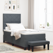 vidaXL Boxfjäder säng med madrass & bänk mörkgrå 100x200 cm sammet
