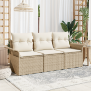 vidaXL 3-delad Trädgårdsoffagrupp med Kuddar Beige Poly Rattan