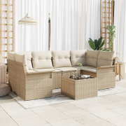 vidaXL 7-delars Trädgårdsoffagrupp med Kuddar Beige Poly Rattan