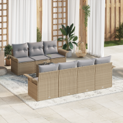 vidaXL 8 Delar Trädgårdssoffset med Dynor Beige Poly Rattan