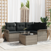 vidaXL 4 Delar Trädgårdsoff set Med Kuddar Svart Poly Rattan