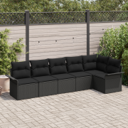 vidaXL 6-delad Trädgårdsoffa med Dynor Svart Poly Rattan
