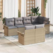vidaXLs 7-delade trädgårdsoffasats med kuddar i beige poly-rattan