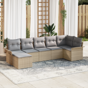vidaXL 7-delad trädgårdsoff-set med kuddar beige poly rattan
