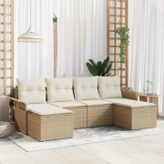 vidaXL 6-delad Trädgårdssoffgrupp med Kuddar Beige Poly Rattan