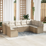 vidaXL 9 Delar Trädgårdsoffagrupp med Kuddar Beige Poly Rotting