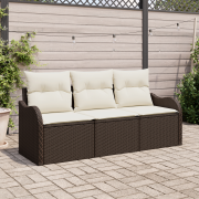 vidaXL 3-delad Trädgårdsoffasett med Kuddar Brun Poly Rattan
