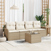 vidaXL 5-delad trädgårdsoffset med kuddar beige poly rattan