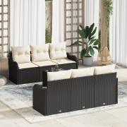 vidaXL 7-delat Trädgårdsoffasett med Dynor Svart Poly Rattan