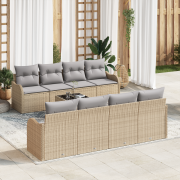 vidaXL 9-delat trädgårdsoffset med kuddar Beige Poly Rattan