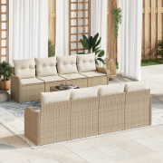 vidaXL 9-delade trädgårdsoffuppsättning med kuddar Beige Poly Rattan