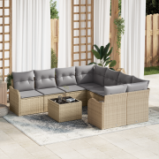 vidaXL 9-delat Trädgårdsoff Set med Kuddar Beige Poly Rattan