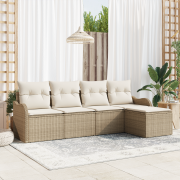 vidaXL 5-delat trädgårdssoffset med kuddar Beige Poly Rattan